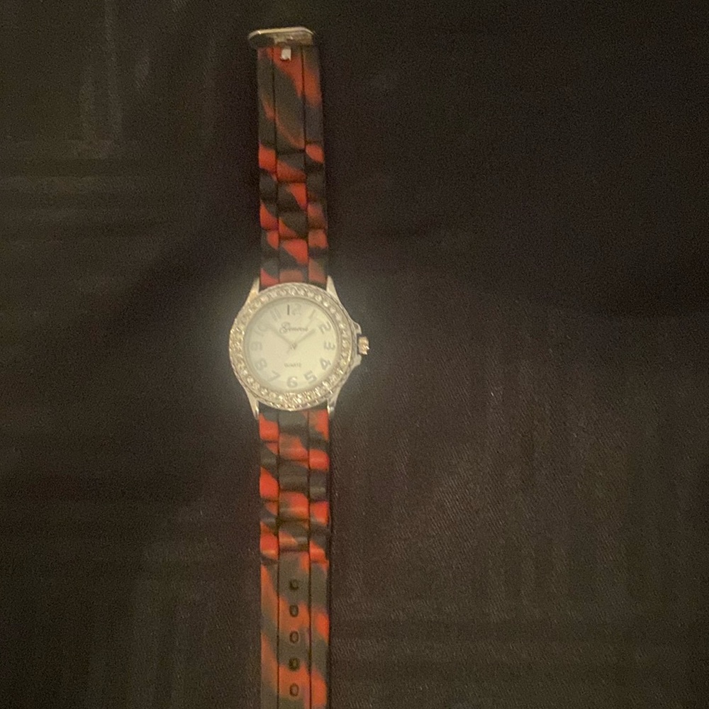 Geneva Red and Black Rubber Band Watch